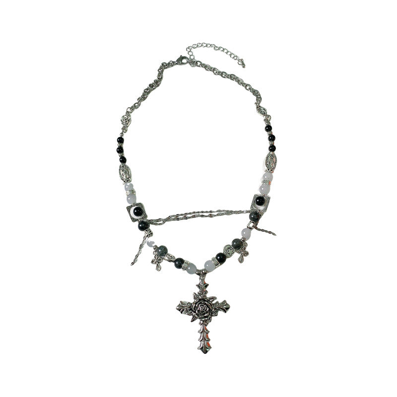 Wholesale Flower Cross Beaded Multi-layer Clavicle Chain Necklace